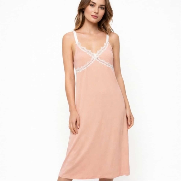 Monteau Los Angeles Dresses & Skirts - Monteau ($55) Linen-Blend Maxi Slip Dress With Lace Trim